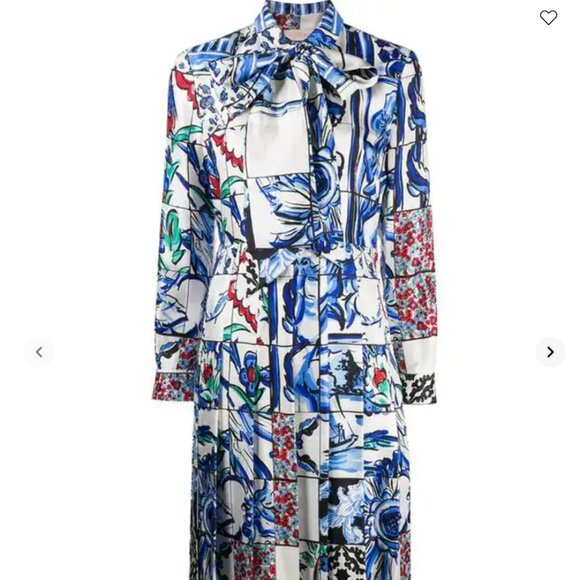 Tory Burch Floral Print Tie Neck Silk Dress - Picture 2 of 6
